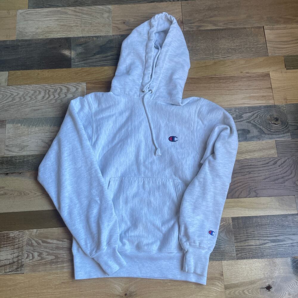 Champion Reverse Weave Hoodie XS Oxford Gray Pullover Logo Heavyweight